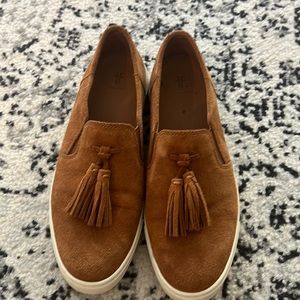 Frye suede tassel slip ons